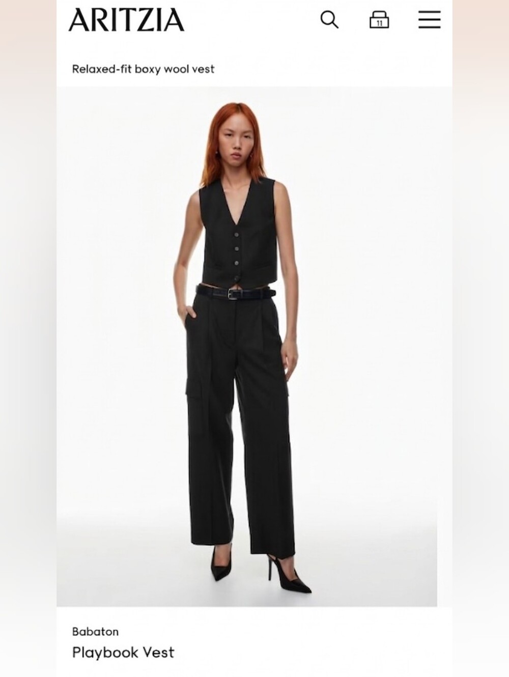 Aritzia Babaton Playbook Tailored Black Wool Vest Size S